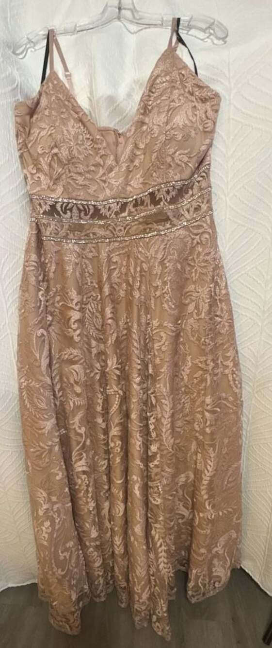 Xtraordinary Maxi Formal Dress Size 15W Rose Gold Lace Rhinestone
